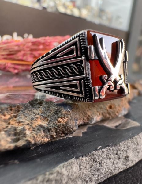 Özel Zülfikar Kılıç Tasarım Gümüş Erkek Yüzük