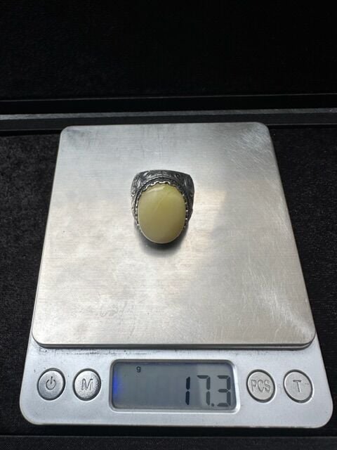 Kalem İşçilikli Osman Özpala Damla Kehribar 925 Ayar Gümüş Erkek Yüzük