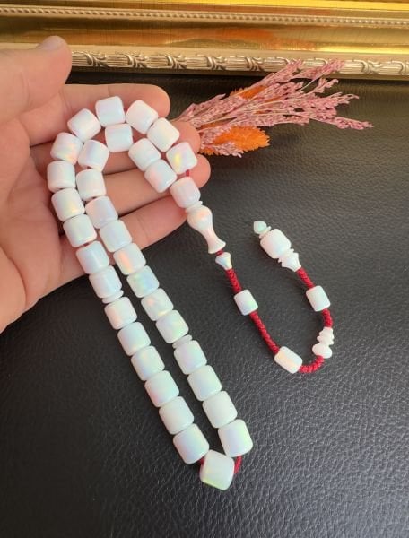 Basık Model Beyaz Renk Opal Tesbih