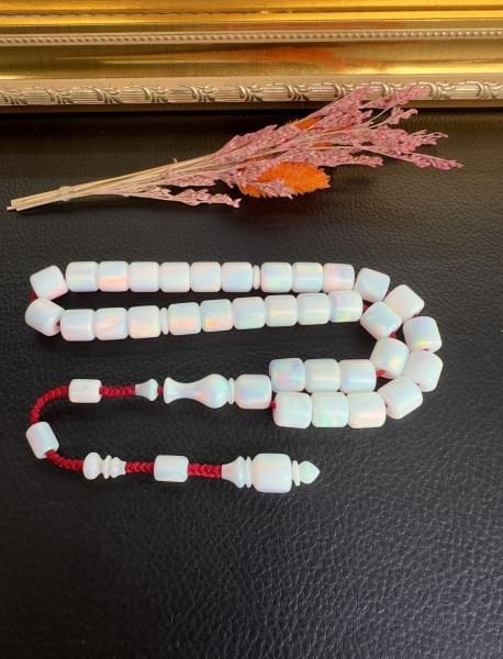 Basık Model Beyaz Renk Opal Tesbih
