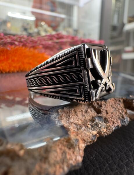 Özel Zülfikar Kılıç Tasarım Gümüş Erkek Yüzük