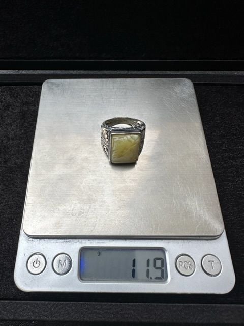 Kalem İşçilikli Osman Özpala Damla Kehribar 925 Ayar Gümüş Erkek Yüzük