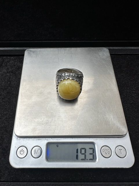 Kalem İşçilikli Osman Özpala Damla Kehribar 925 Ayar Gümüş Erkek Yüzük