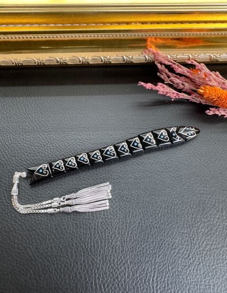 Gümüş Ve Firuze İşlemeli Erzurum Oltu Taşı Balık Tesbih