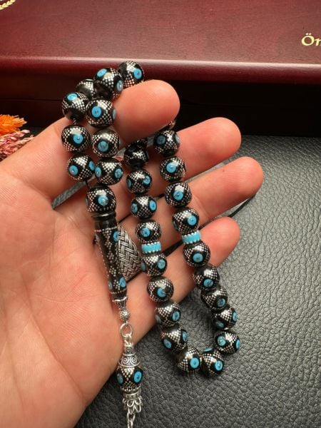 Basık Model Gümüş İşleme Gürcistan Taşı Tesbih