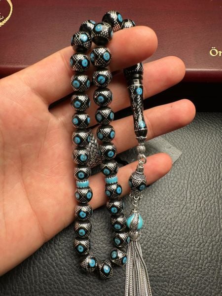 Basık Model Gümüş İşleme Gürcistan Taşı Tesbih