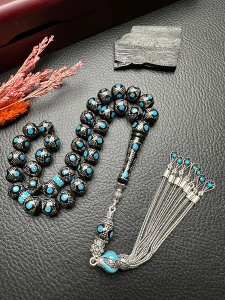 Basık Model Gümüş İşleme Gürcistan Taşı Tesbih