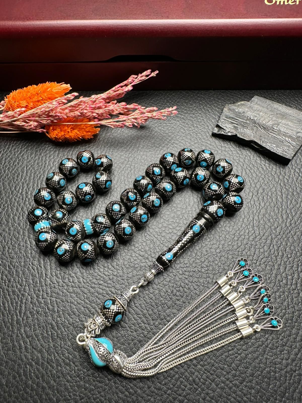 Basık Model Gümüş İşleme Gürcistan Taşı Tesbih