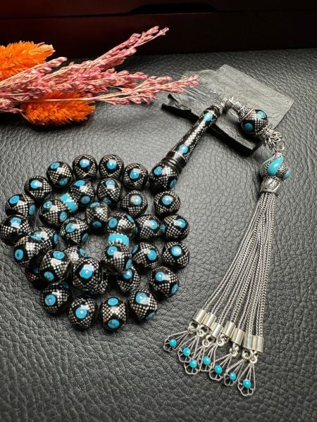 Basık Model Gümüş İşleme Gürcistan Taşı Tesbih