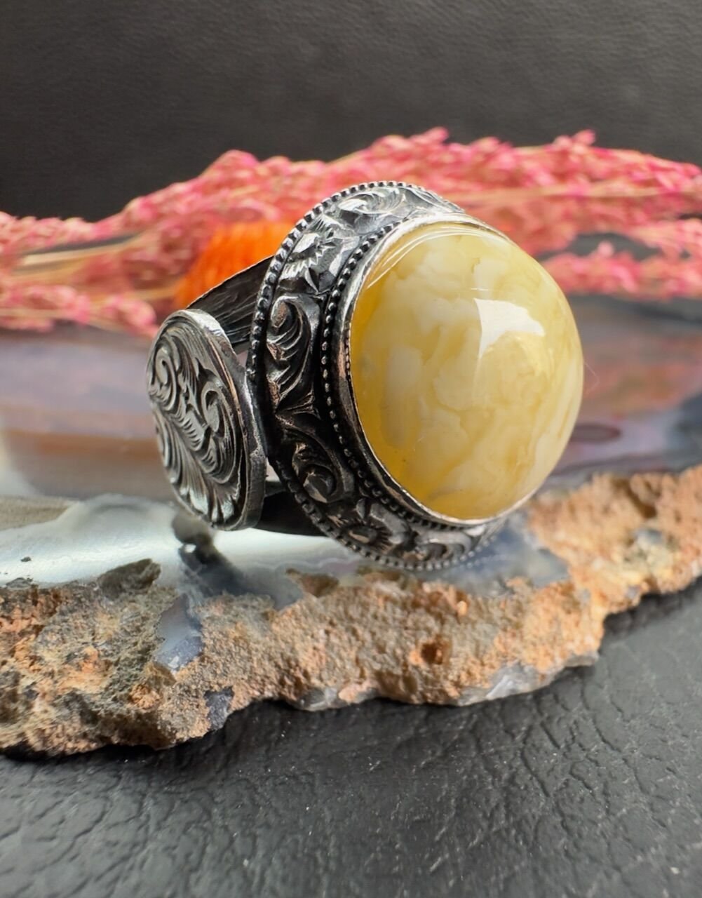 Osman Özpala Damla Kehribar Gümüş Erkek Yüzük