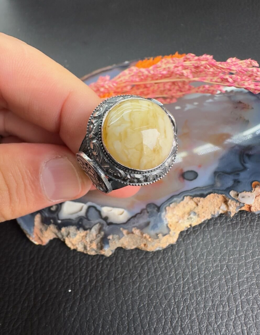 Osman Özpala Damla Kehribar Gümüş Erkek Yüzük