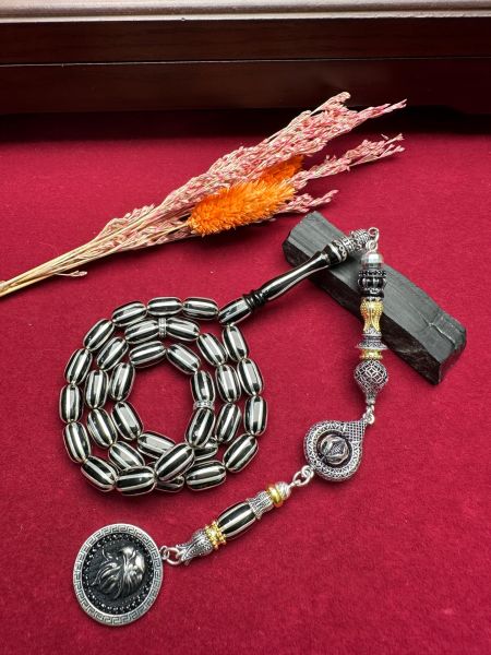 Kapsül Model Gümüş İşlemeli Erzurum Oltu Taşı Tesbih