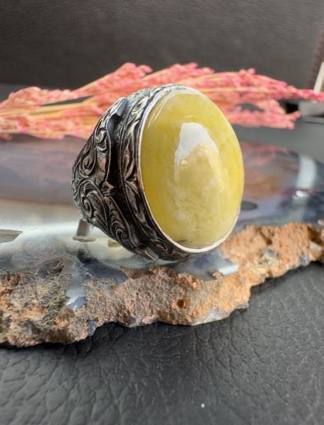 Osman Özpala Damla Kehribar  Gümüş Erkek Yüzük