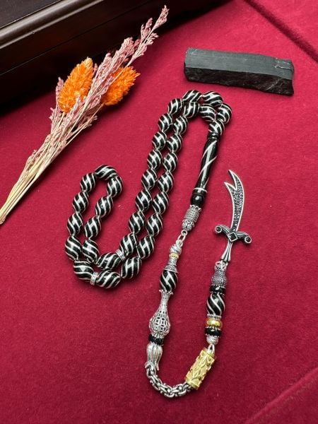 Beyzi Model Gümüş İşlemeli Erzurum Oltu Taşı Tesbih