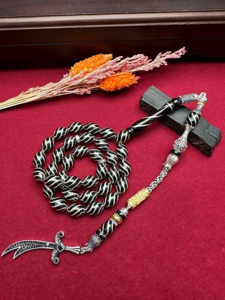 Beyzi Model Gümüş İşlemeli Erzurum Oltu Taşı Tesbih