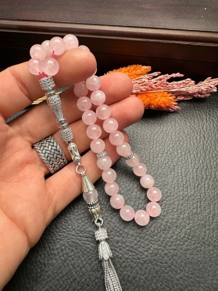 Küre Model Pembe Kuvars Doğal Taş Tesbih