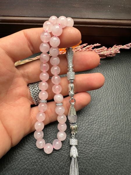 Küre Model Pembe Kuvars Doğal Taş Tesbih