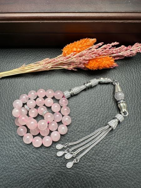 Küre Model Pembe Kuvars Doğal Taş Tesbih