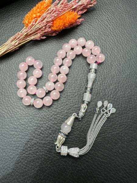 Küre Model Pembe Kuvars Doğal Taş Tesbih