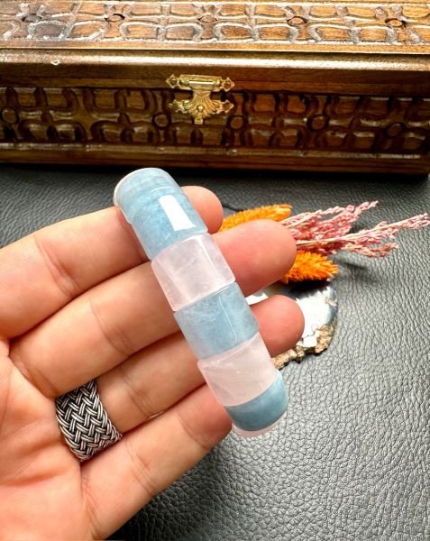 Pembe Kuvars ve Akuamarin Doğal Taş Bileklik