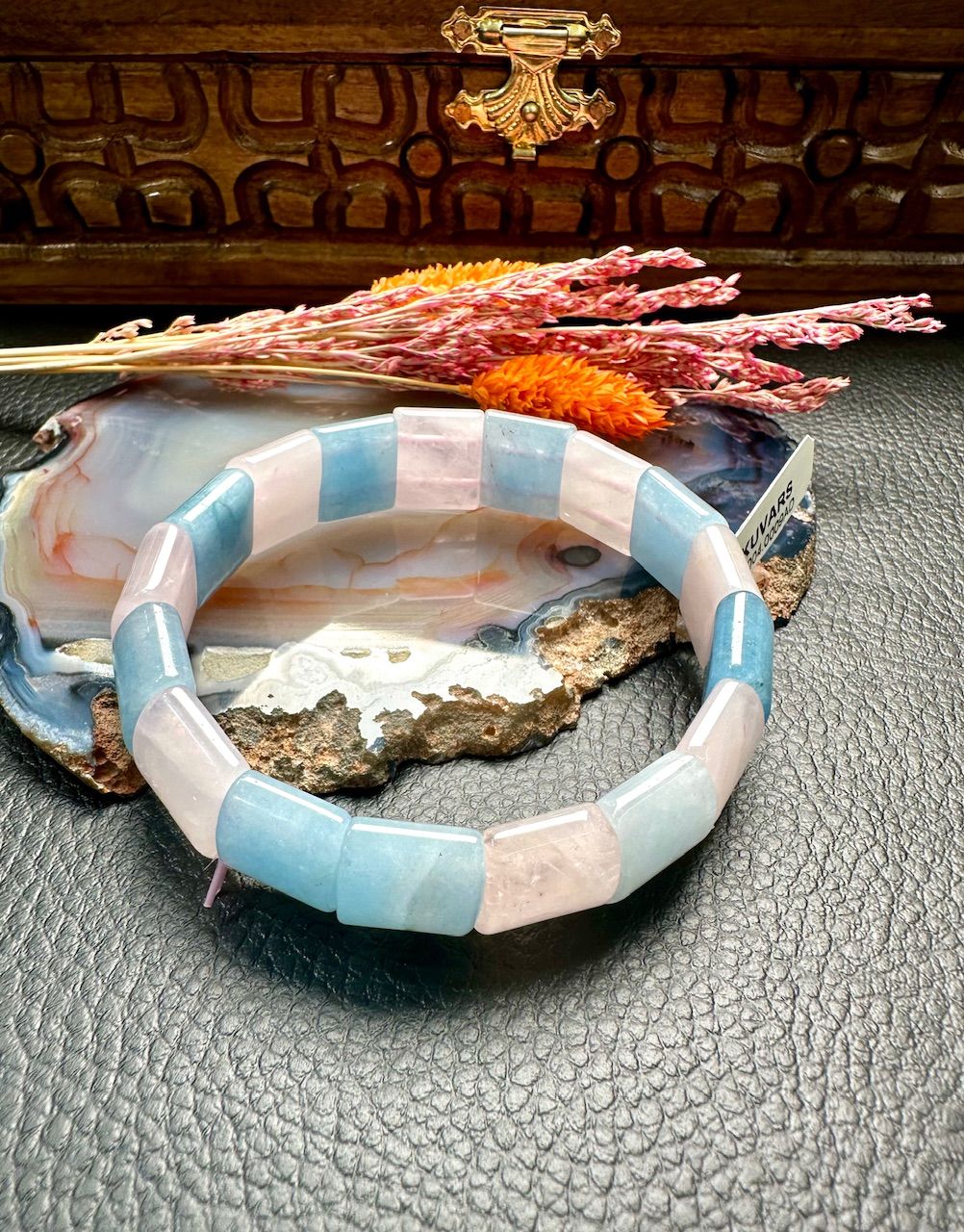 Pembe Kuvars ve Akuamarin Doğal Taş Bileklik