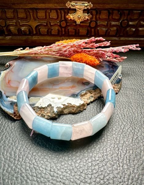 Pembe Kuvars ve Akuamarin Doğal Taş Bileklik