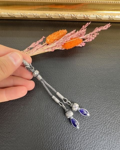 Çiftli Model Parlement Mavi Renk Taşlı Kazaz Püskül