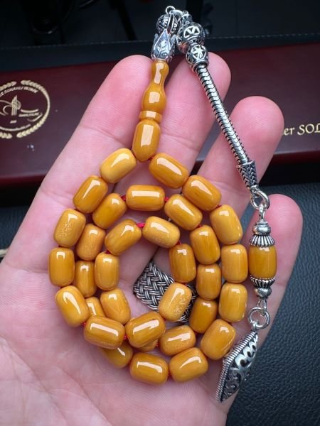 Yakup Kara Kapsül Model Sarı Renk Çubuk Sıkma Kehribar Tesbih