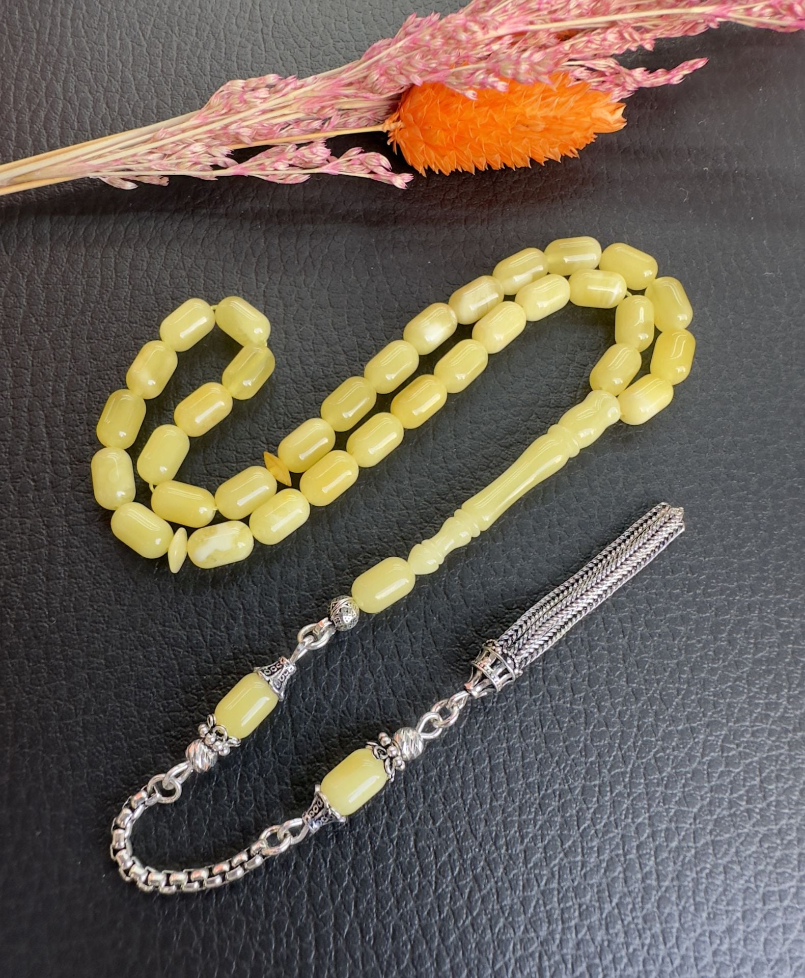 Kapsül Model Bürokrat Boy Damla Kehribar Tesbih