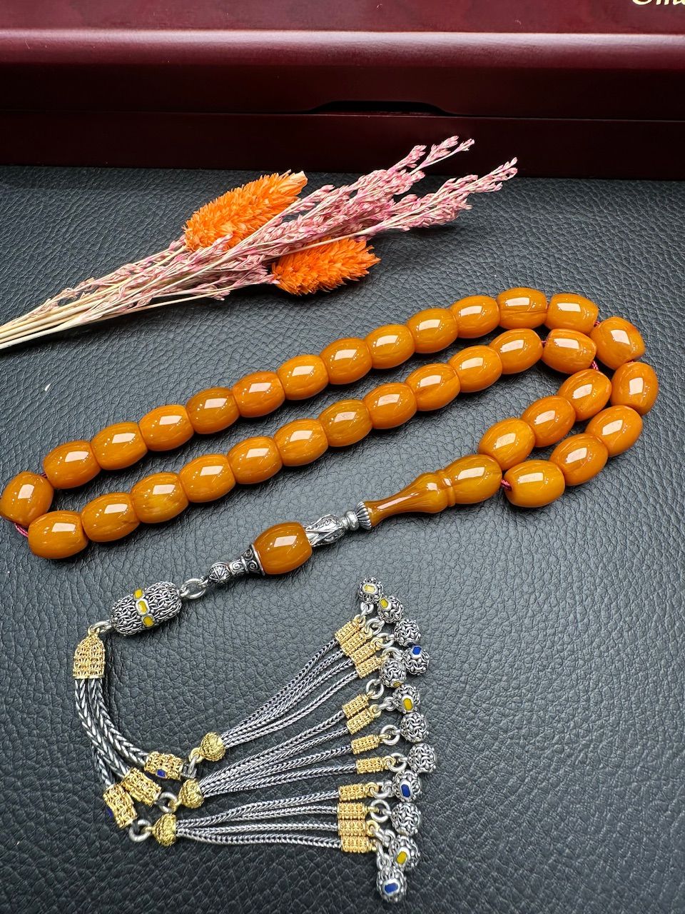 Yakup Kara Fıçı Model Sarı Çubuk Sıkma Kehribar Tesbih