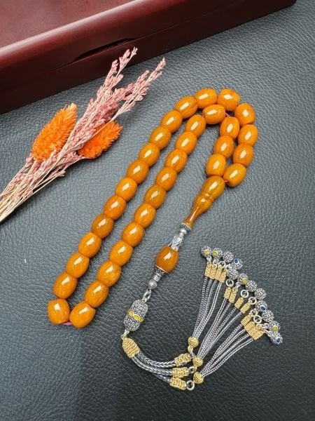 Yakup Kara Fıçı Model Sarı Çubuk Sıkma Kehribar Tesbih