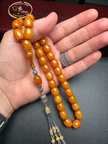 Yakup Kara Fıçı Model Sarı Çubuk Sıkma Kehribar Tesbih