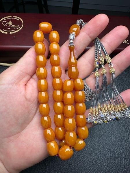 Yakup Kara Fıçı Model Sarı Çubuk Sıkma Kehribar Tesbih