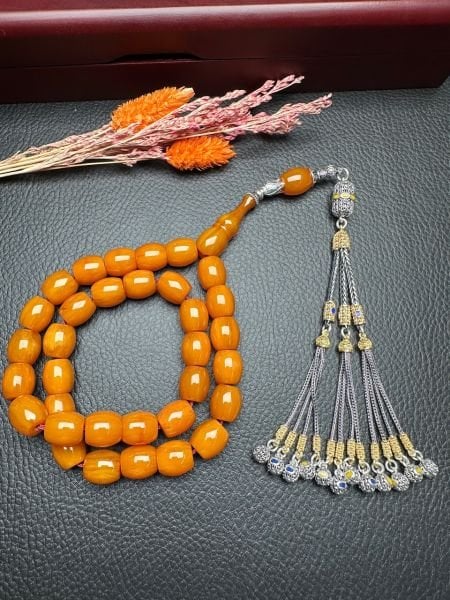 Yakup Kara Fıçı Model Sarı Çubuk Sıkma Kehribar Tesbih