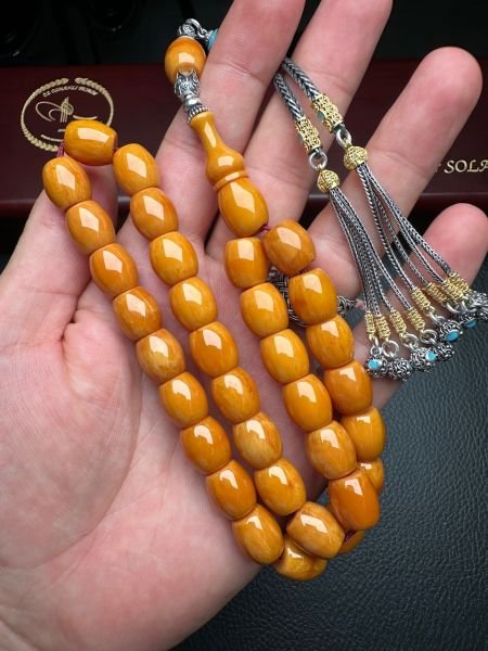 Yakup Kara Fıçı Model Sarı Çubuk Sıkma Kehribar Tesbih