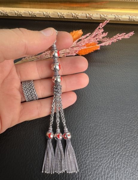 Özel Tasarım Ayyıldız Model Üçlü Gümüş Püskül