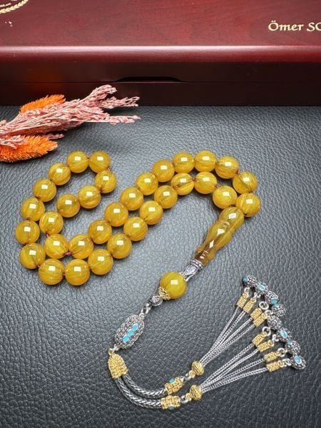 Yakup Kara  Traşlı Osmanlı Benzetme Çubuk Sıkma Kehribar Tesbih