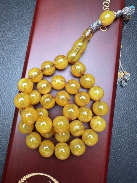 Yakup Kara  Traşlı Osmanlı Benzetme Çubuk Sıkma Kehribar Tesbih