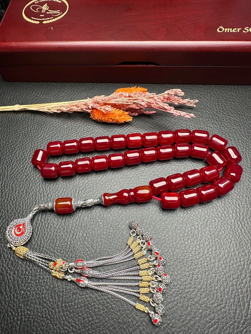 Yakup Kara Osmanlı Benzetme Bordo Çubuk Sıkma Kehribar Tesbih