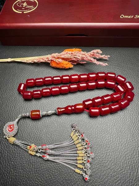 Yakup Kara Osmanlı Benzetme Bordo Çubuk Sıkma Kehribar Tesbih