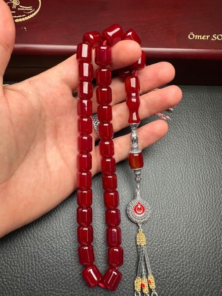 Yakup Kara Osmanlı Benzetme Bordo Çubuk Sıkma Kehribar Tesbih