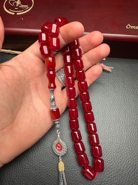 Yakup Kara Osmanlı Benzetme Bordo Çubuk Sıkma Kehribar Tesbih