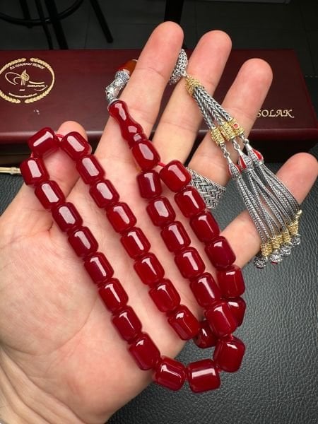 Yakup Kara Kesme Model Osmanlı Benzetme Bordo Çubuk Sıkma Kehribar Tesbih
