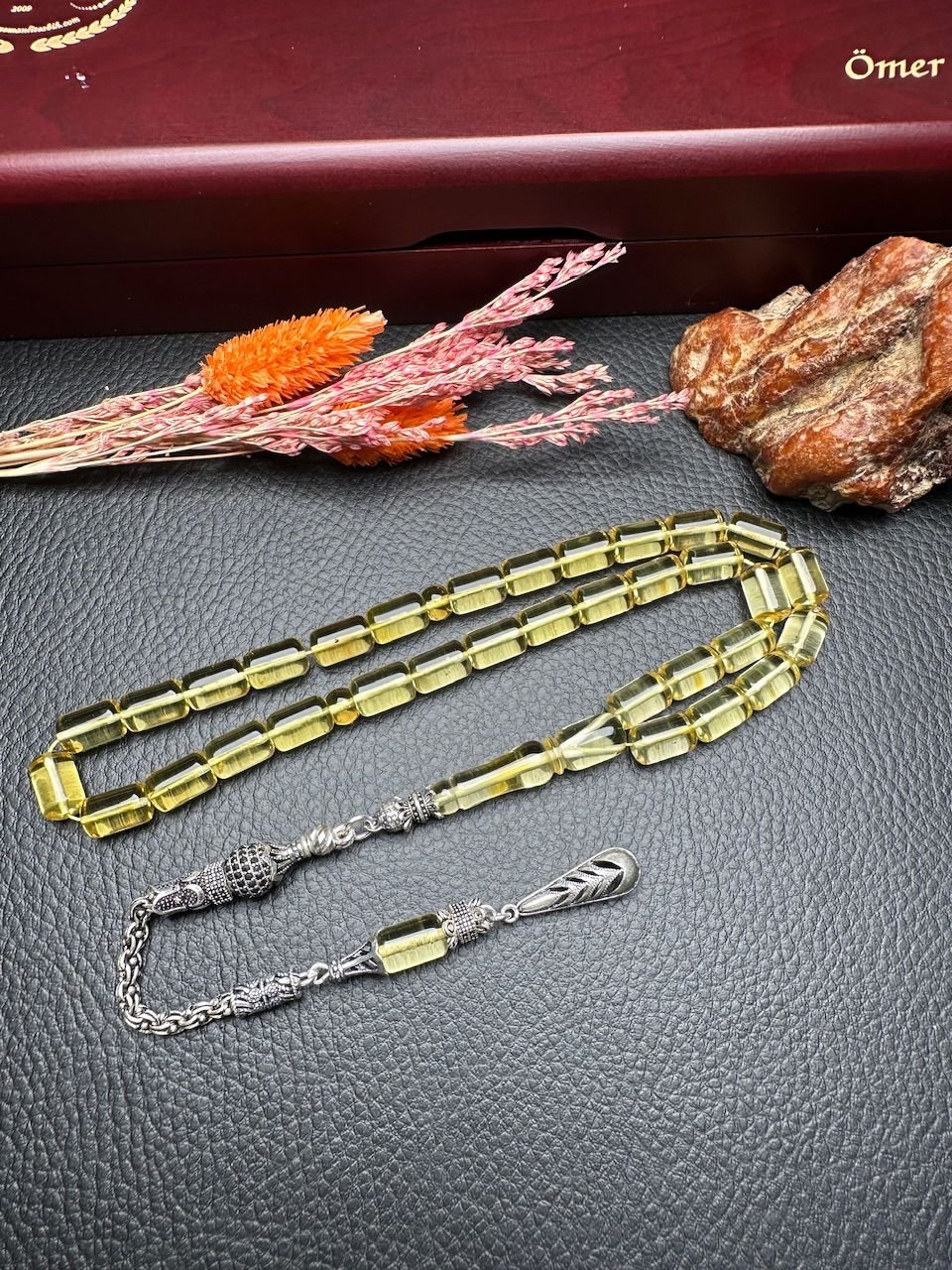 Rus Kaya Şeffaf Damla Kehribar Tesbih