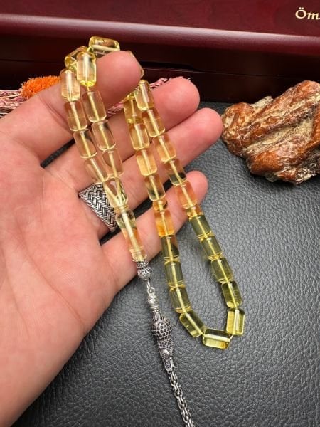 Rus Kaya Şeffaf Damla Kehribar Tesbih