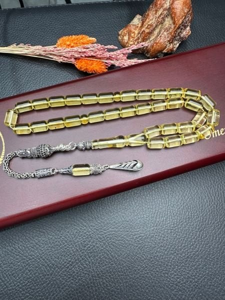 Rus Kaya Şeffaf Damla Kehribar Tesbih