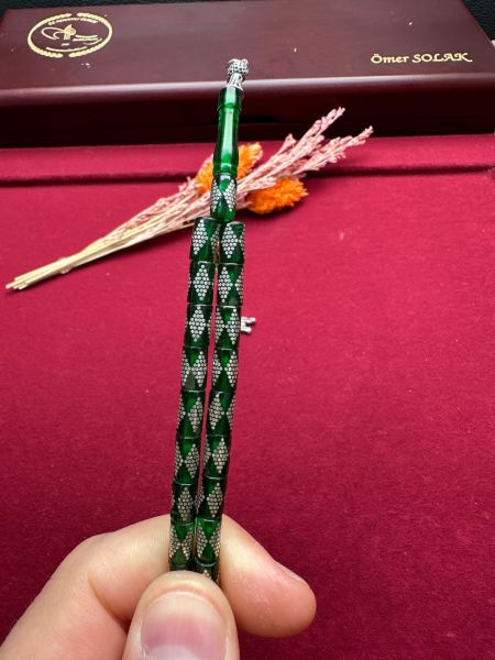 Kesme Model Gümüş İşlemeli Ateş Kehribar Tesbih