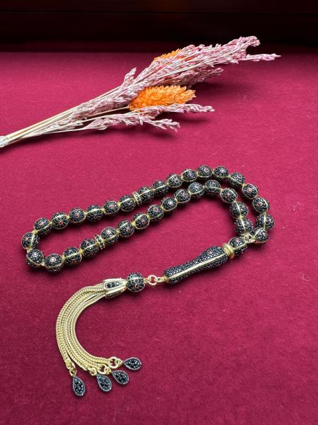 Küre Model Altın Yaldız Kaplama  Gümüş Tesbih