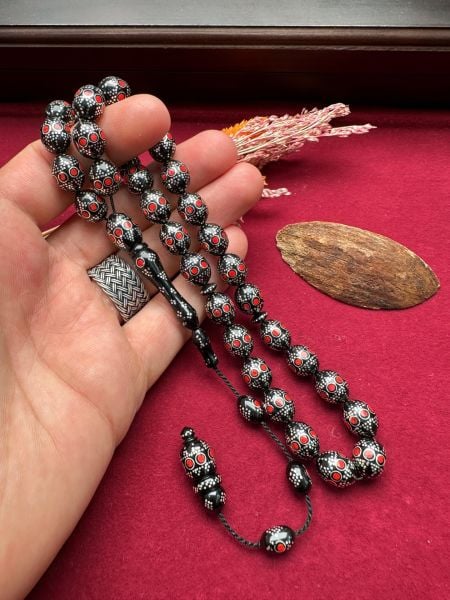 Beyzi Model Gümüş ve Mine İşlemeli  Kuka Tesbih