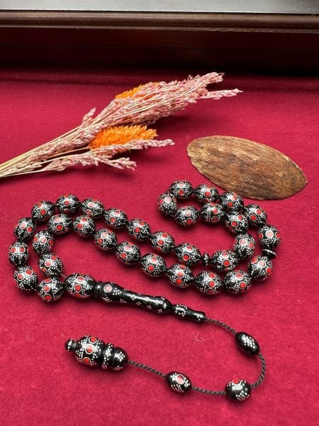 Beyzi Model Gümüş ve Mine İşlemeli  Kuka Tesbih